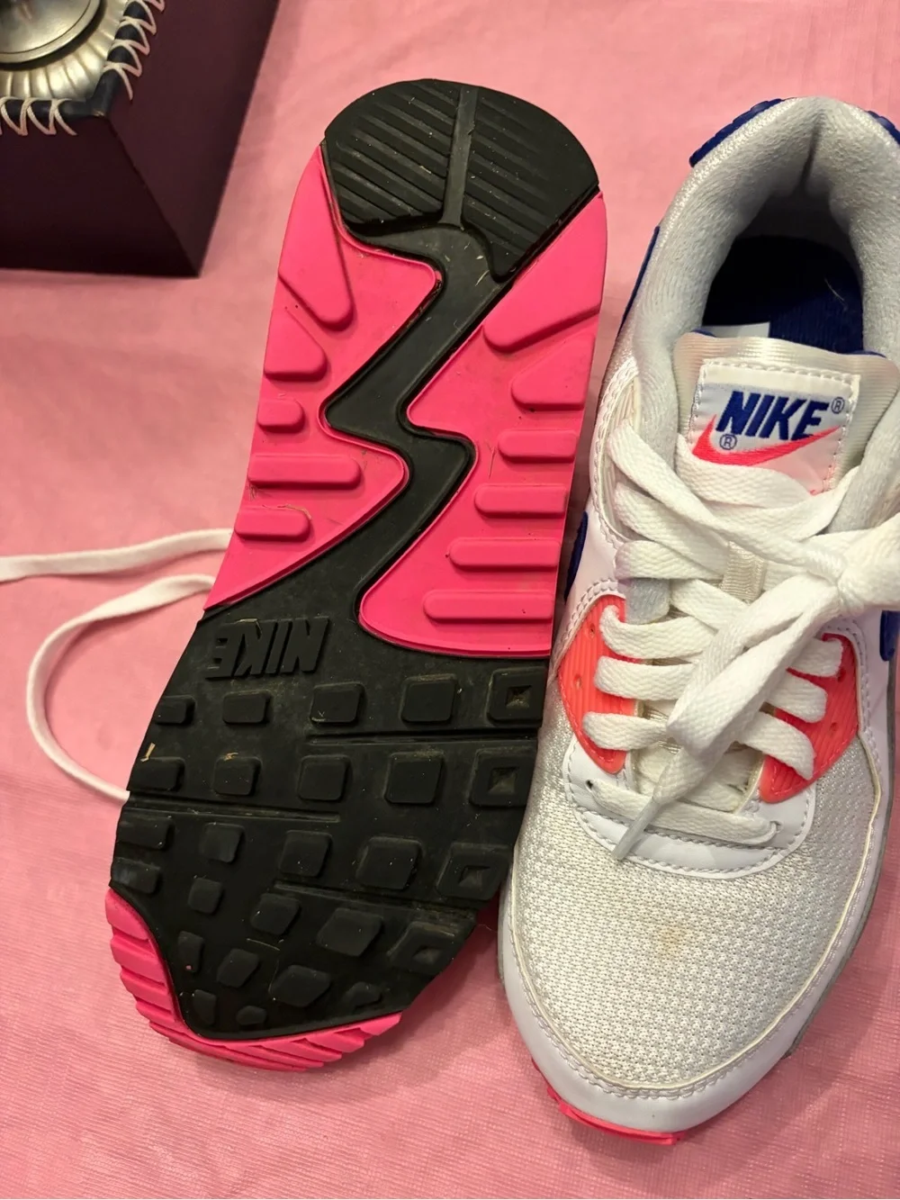 Nike Air Max 90 Pink Concord White Pink Gray Blue Mesh Women's Sneakers 7.5